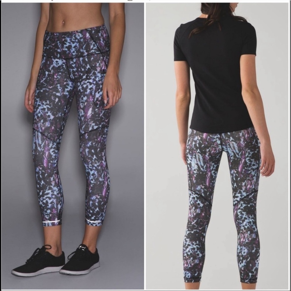 Lululemon All Sport Crop Leggings in Floral Sport Tranquil Blue Multi SZ 4 EUC